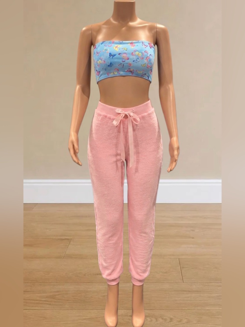 The Seraphina Collection Butterfly 3 Piece Fleece Jogger Shorts Set S